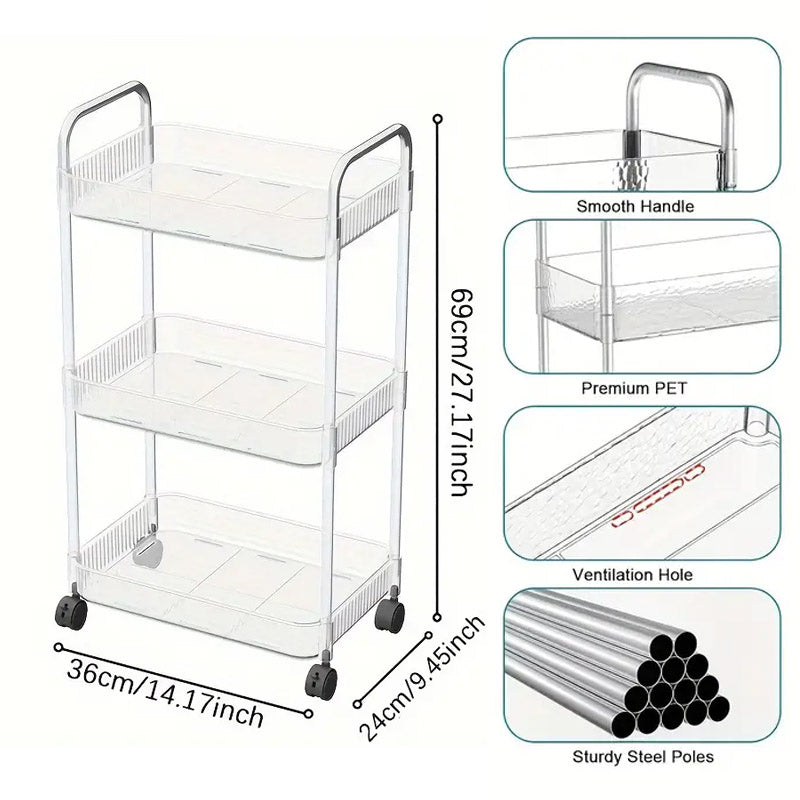 4 Tier Acrylic Kitchen And Bathroom Storage Trolley