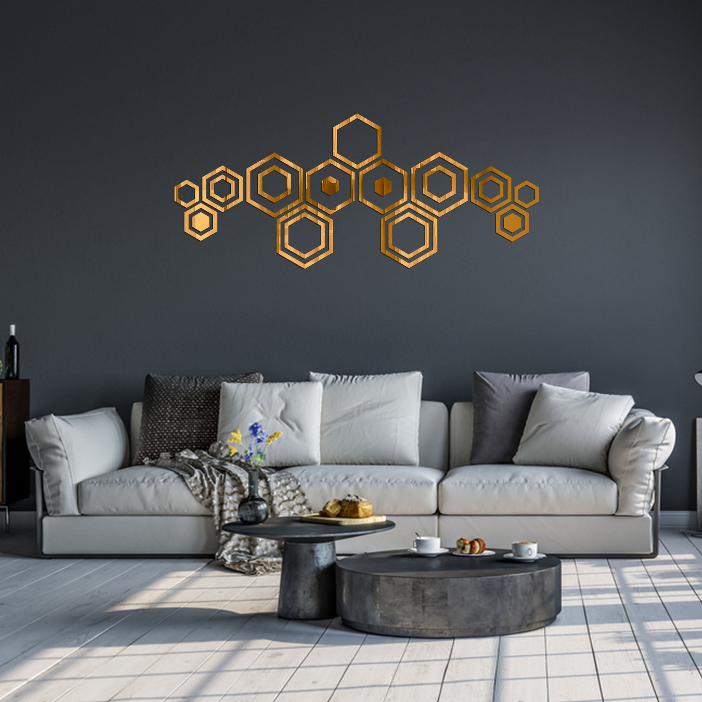 Golden Hexagon Acrylic Wall Mirror Stickers - Wall Decoration
