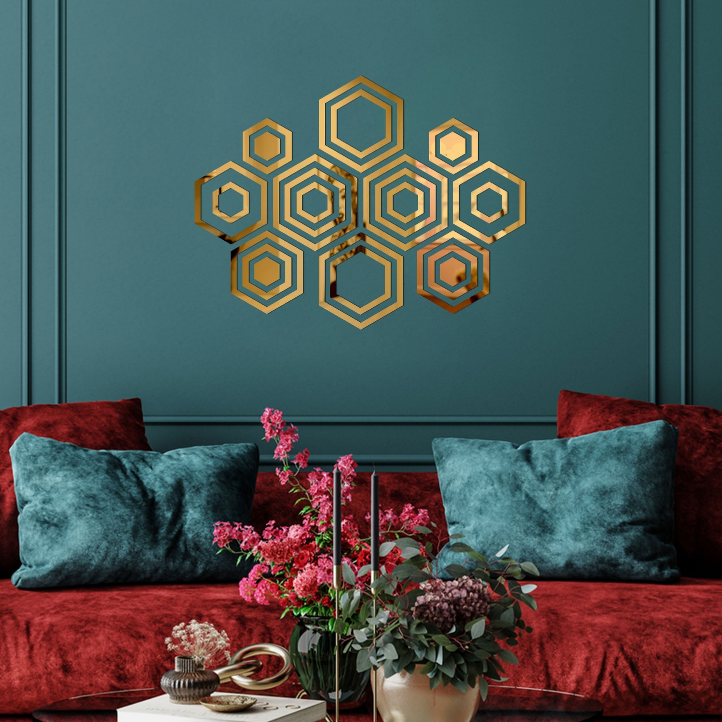 Golden Hexagon Acrylic Wall Mirror Stickers - Wall Decoration