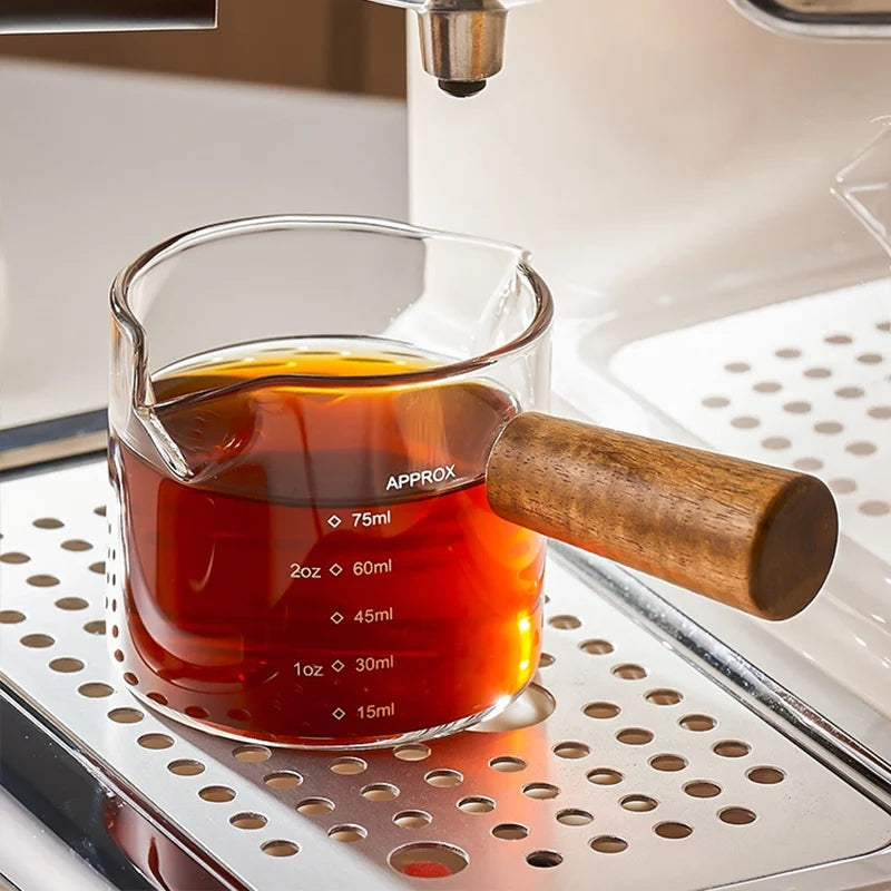Double Nozzle Espresso Shot Glass With Wooden Handle