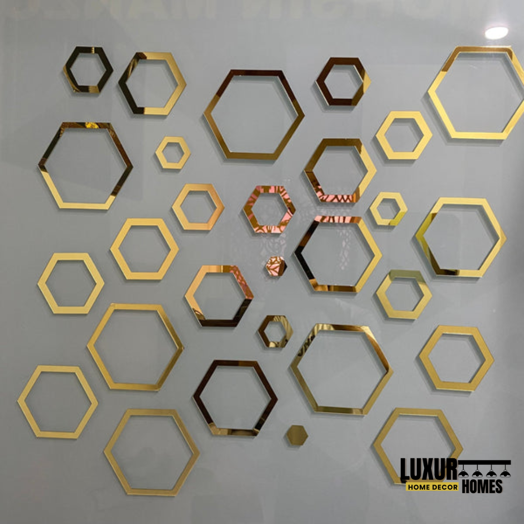 Golden Hexagon Acrylic Wall Mirror Stickers - Wall Decoration