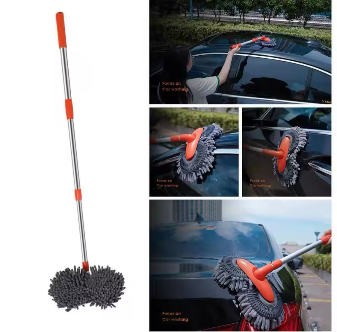 360° Rotation Car Washing Cleaning Brush, Long Handle Car Wash Mop, Telescopic Microfiber Mop