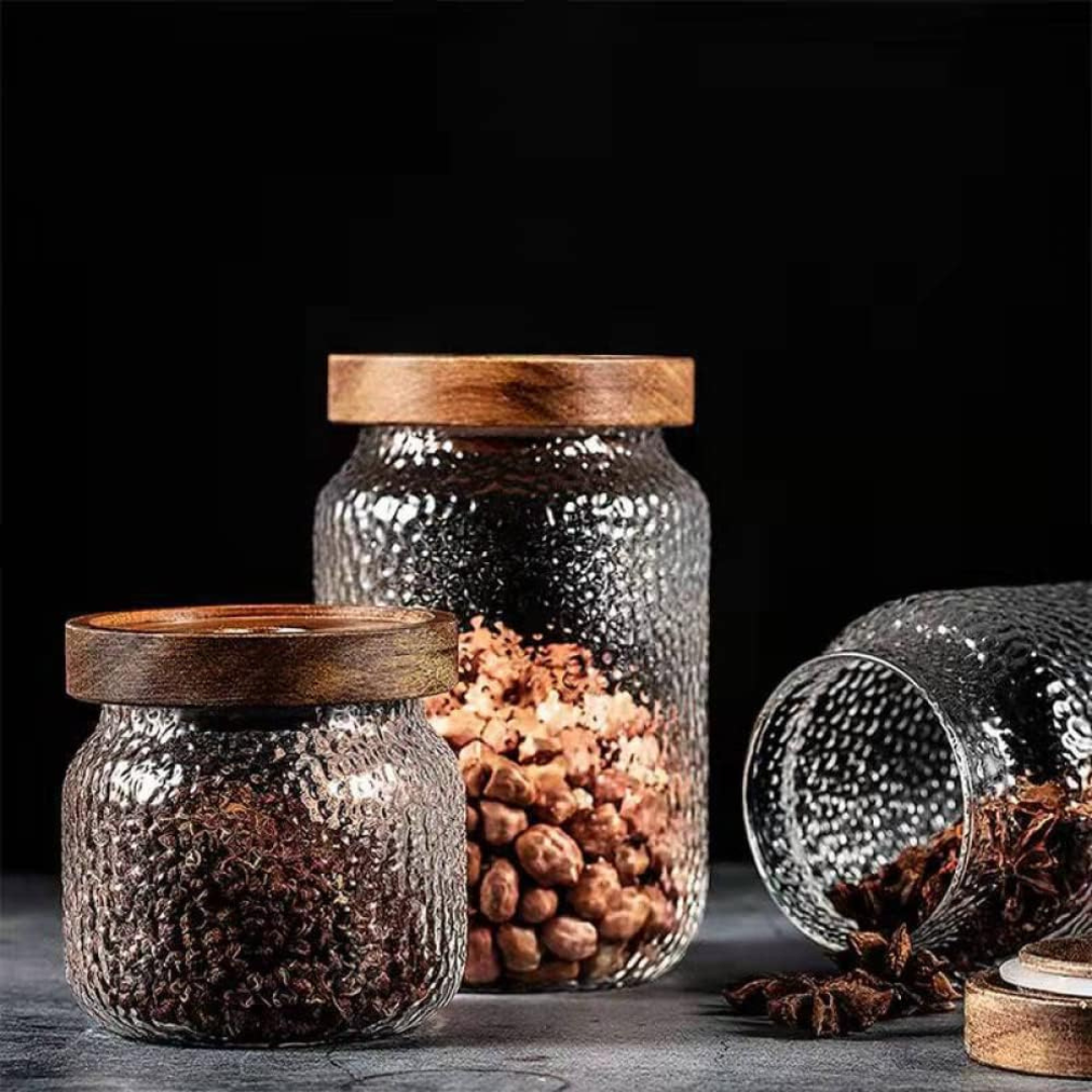Hammer Grain Glass Jar