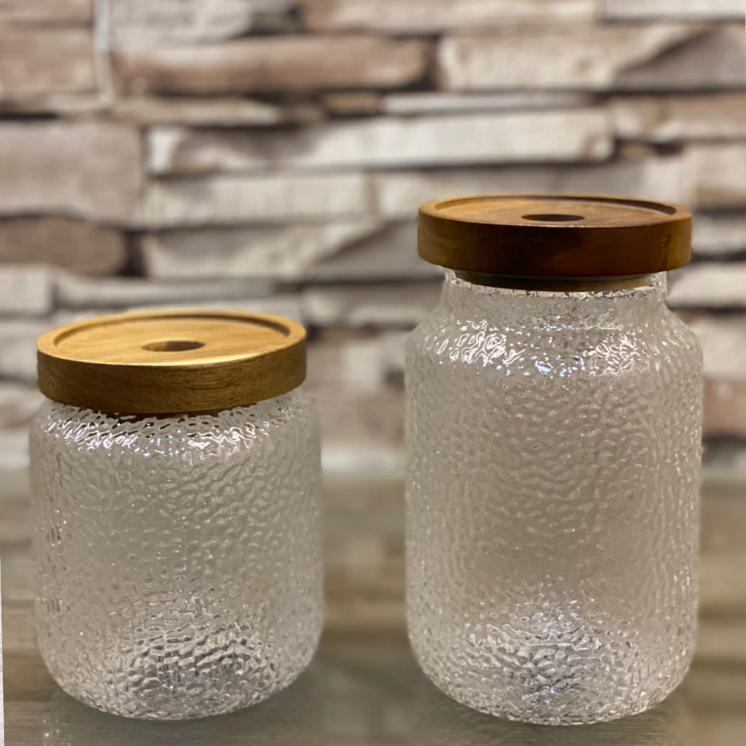 Hammer Grain Glass Jar