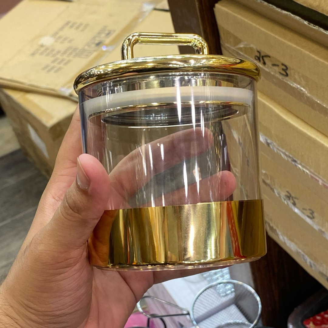 Gold Round Acrylic Airtight Canister