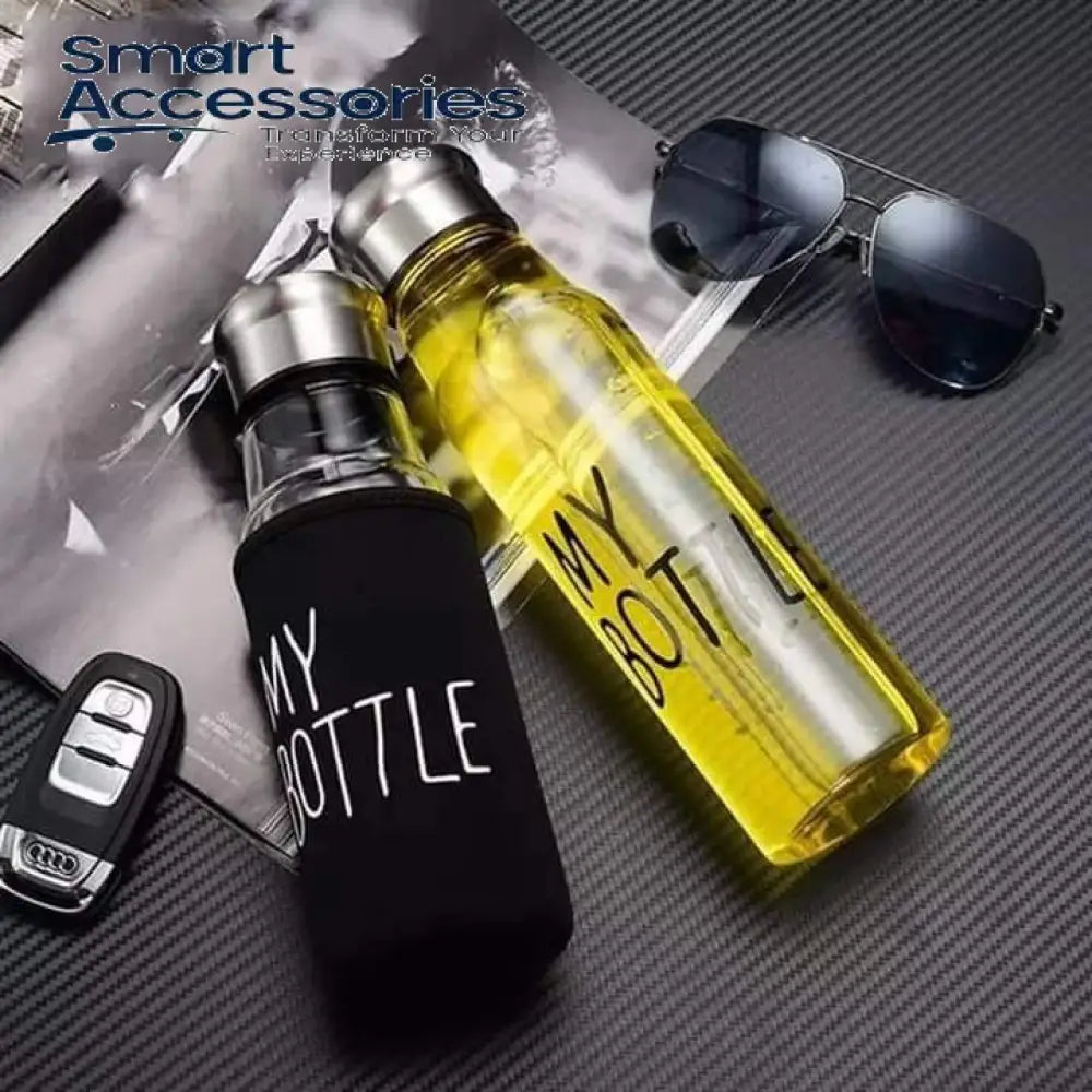 Glass Water Bottle With Aluminum Cap & My Bottle Black Pouch, 750ml Capacity