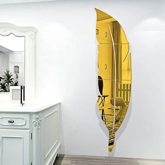 DIY Feather 3D Mirror Wall Sticker, Fur Plume Wall Sticker For Living Room, Feather Mirror Tiles Wall Stickers