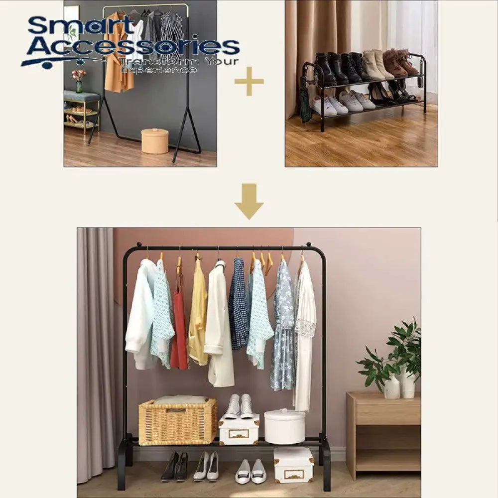 Metal Garment Rack Heavy Duty Indoor Bedroom Clothes Coat Stand Shoes Rack