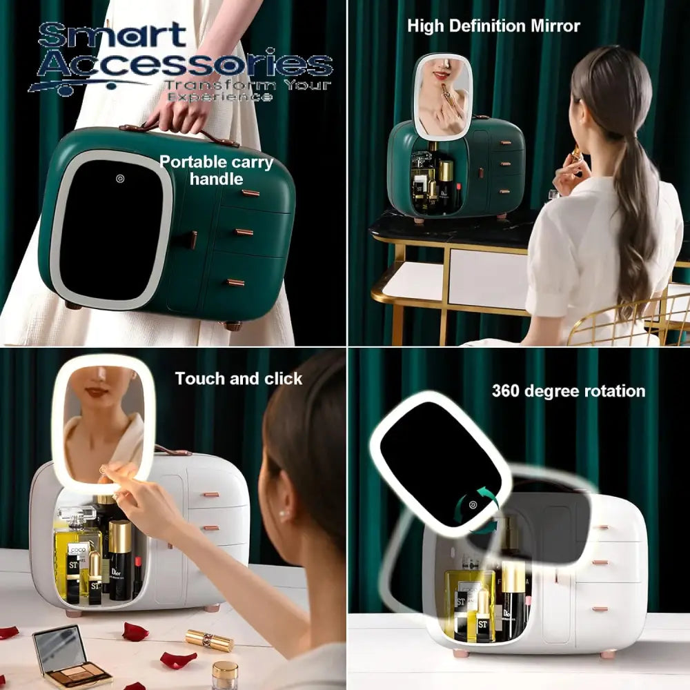Modern Makeup Organizer Box with LED Mirror