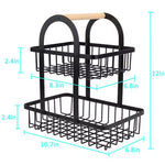 2 Tier Iron Fruit Basket With Wooden Handle, Kitchen Countertop Storage Rack, Wrought Iron Detachable Storage Holder