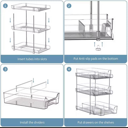Tier Clear Pull Out Organizer, Acrylic Stackable Drawer Organizer Tray, Multipurpose Slide-Out Storage Container, Countertop and Makeup Organizer Tray