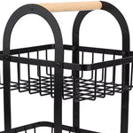 2 Tier Iron Fruit Basket With Wooden Handle, Kitchen Countertop Storage Rack, Wrought Iron Detachable Storage Holder