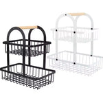 2 Tier Iron Fruit Basket With Wooden Handle, Kitchen Countertop Storage Rack, Wrought Iron Detachable Storage Holder