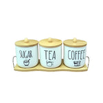 Ceramic Jar  Set of 3pcs With Wooden Lid Tray