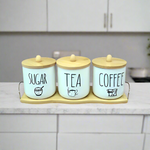 Ceramic Jar  Set of 3pcs With Wooden Lid Tray