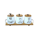 Ceramic Jar  Set of 3pcs With Wooden Lid Tray