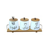 Ceramic Jar  Set of 3pcs With Wooden Lid Tray