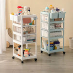 4 Layer Movable Living Room Trolley, Multi Purpose Storage Cart with Wheels, Portable Mobile Display Shelf