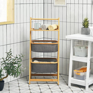 A-Frame Laundry Hamper With Shelf-Natural
