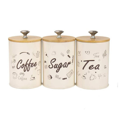 Metal Food Storage Tin Canister With Bamboo Lid (Set of 3)