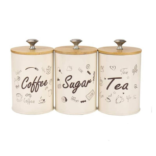 Metal Food Storage Tin Canister With Bamboo Lid (Set of 3)