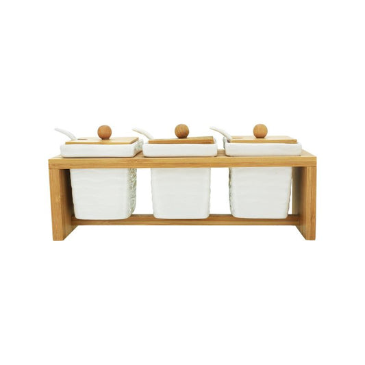 Pickle Jars Square With Brown Lid & Stand Set of 3