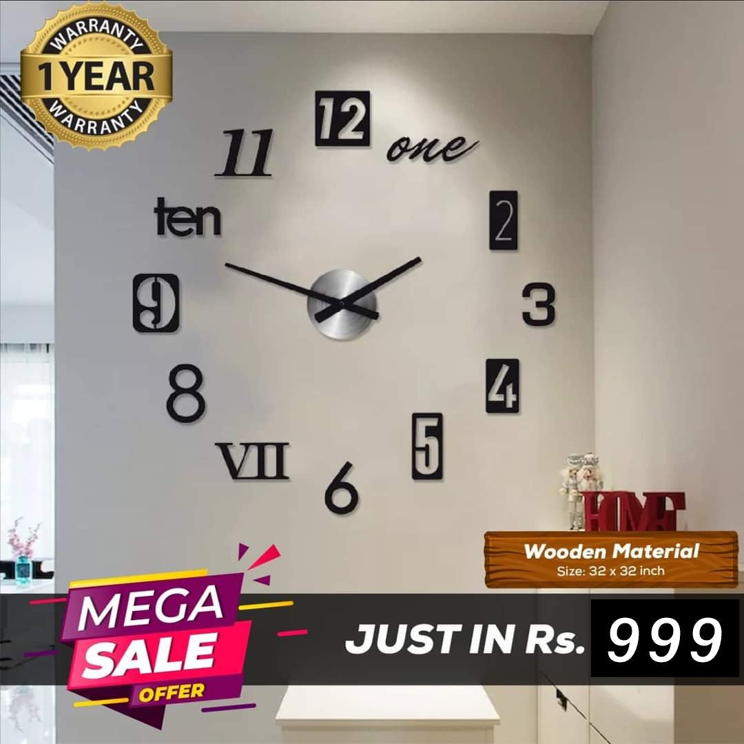 LARGE SIZE WOODEN DIY WALL CLOCK WITH 12 INCHES NEEDLES