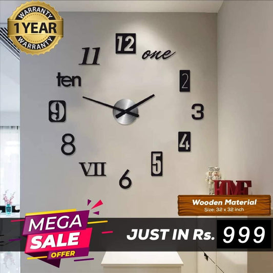 LARGE SIZE WOODEN DIY WALL CLOCK WITH 12 INCHES NEEDLES