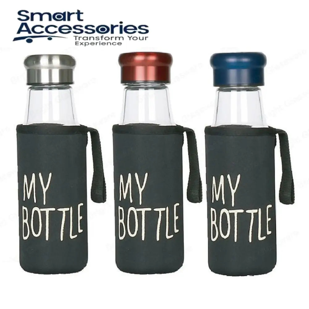 Glass Water Bottle With Aluminum Cap & My Bottle Black Pouch, 750ml Capacity
