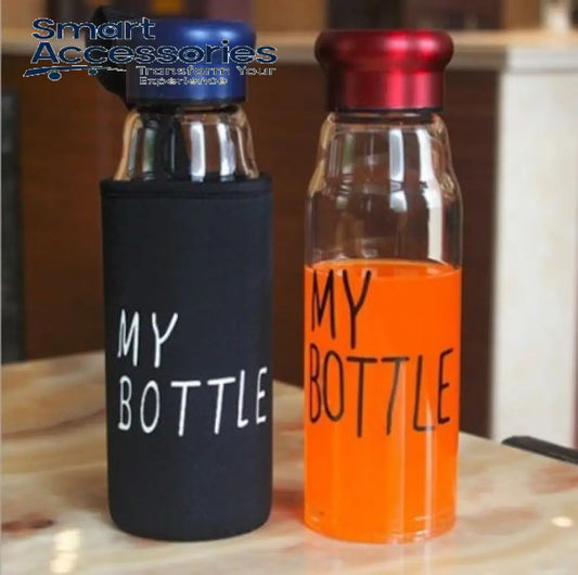 Glass Water Bottle With Aluminum Cap & My Bottle Black Pouch, 750ml Capacity