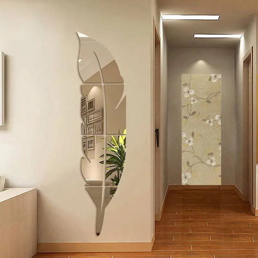 DIY Feather 3D Mirror Wall Sticker, Fur Plume Wall Sticker For Living Room, Feather Mirror Tiles Wall Stickers