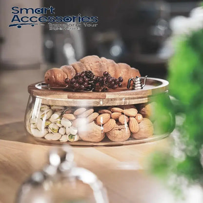 TRANSPARENT GLASS STORAGE CANISTER WITH WOODEN LID
